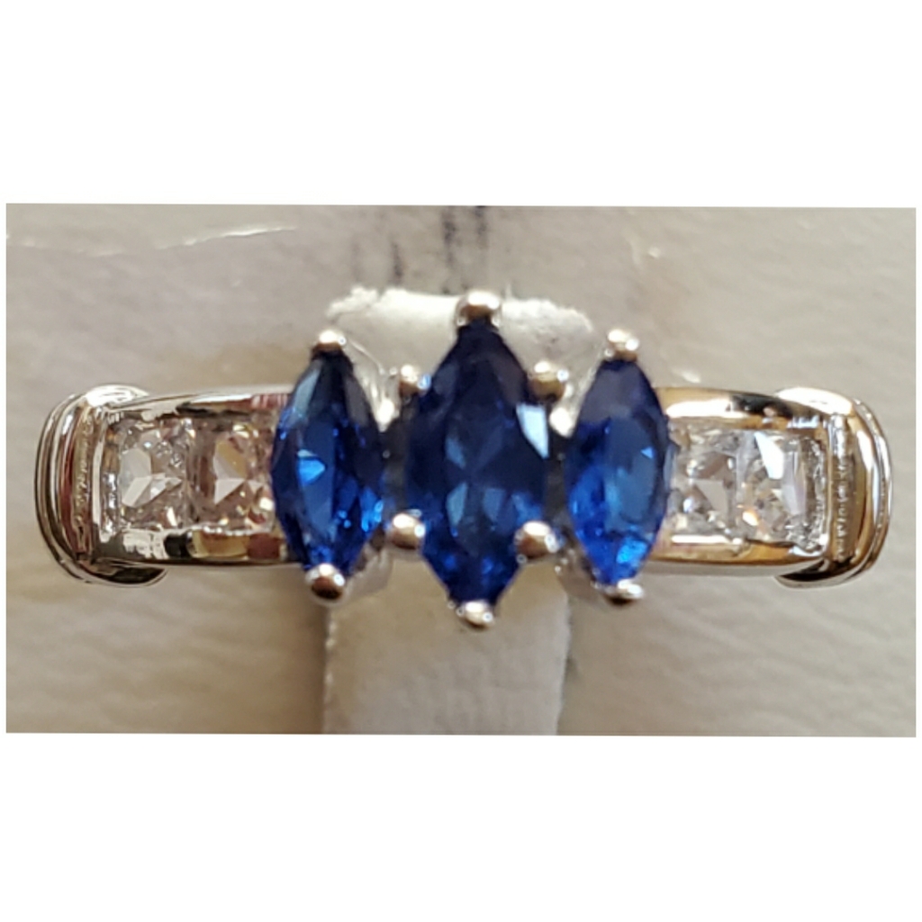 Genuine 2.5ct Blue & White Sapphire Ring Size 5